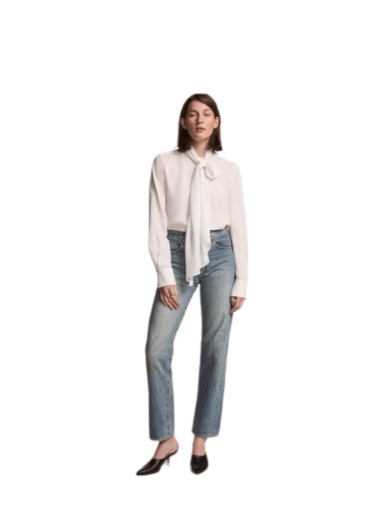 Another Tomorrow White Bow Blouse In Size Eu 36